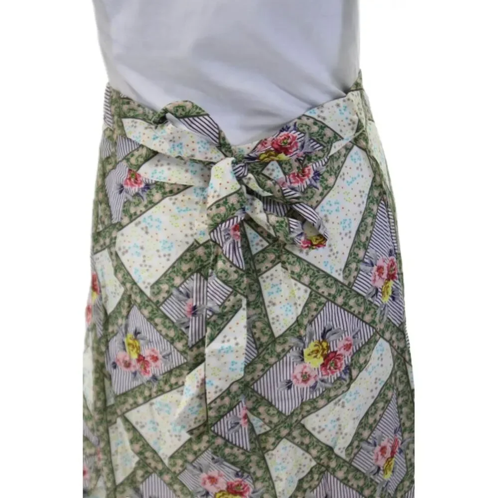 Playa Lucila Womens Cotton Textured Floral Printed Midi Skirt Cream Size S